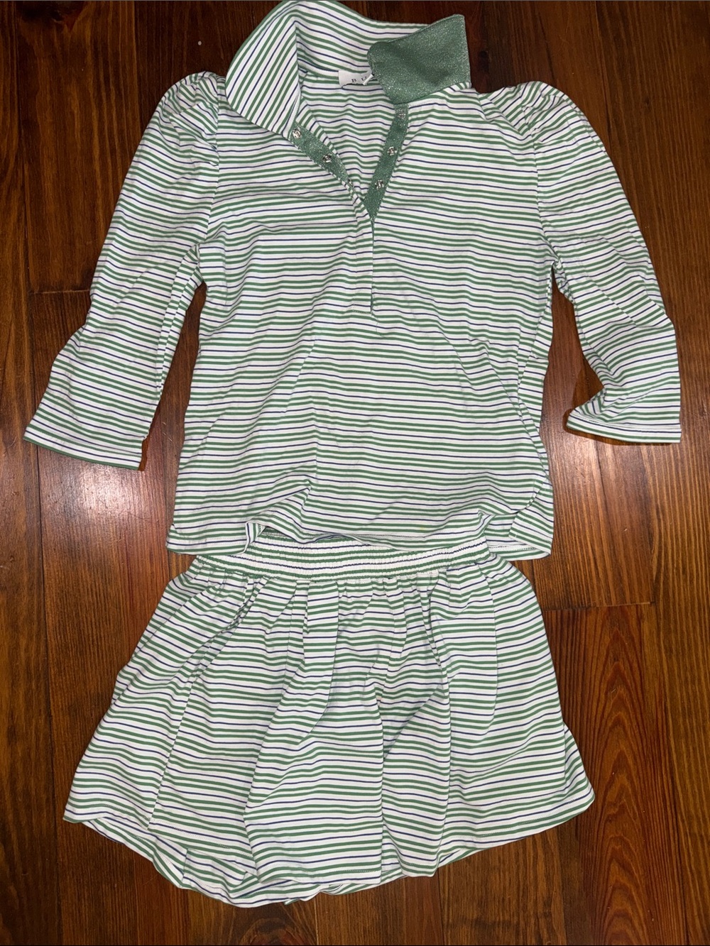 BURU Striped Green & White Women’s match Set - Soft Cotton Top & Shorts